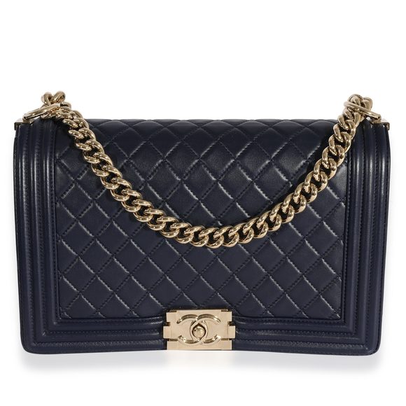 Chanel Navy Quilted Lambskin Large Boy Bag - Picture 1 of 7